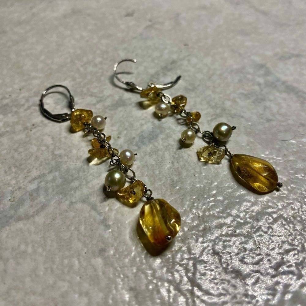 Citrine & Pearl 925 Drop Earrings